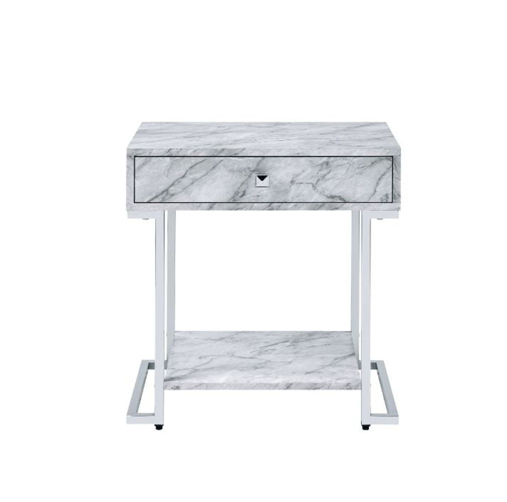 Wither - Accent Table - White Printed Faux Marble & Chrome