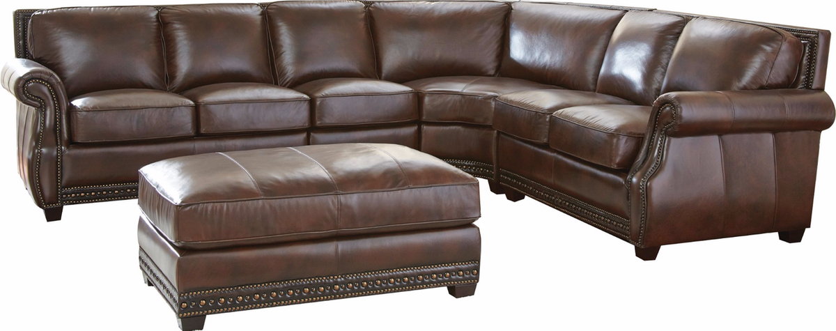 Cadmar Brown 100% Leather Oversized Sectional & Ottoman