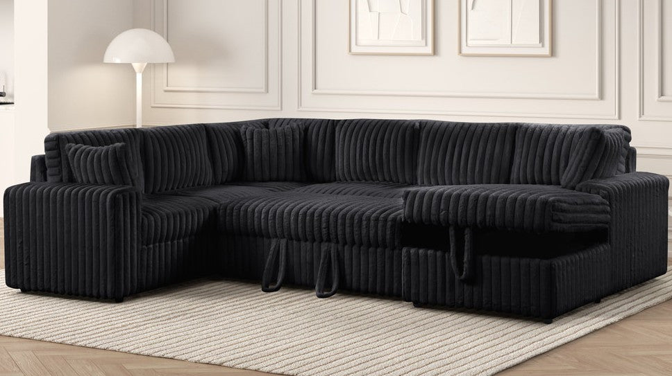 CONNOR Black 123" Wide Sectional with Pull-Out Sleeper & Storage