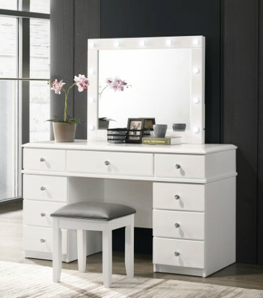 DARLENE 54" Wide White Vanity & Stool