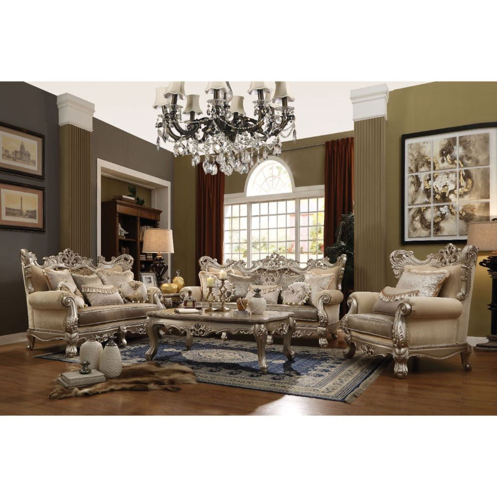 Ranita - Sofa With 7 Pillows - Fabric & Champagne