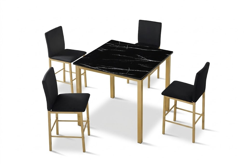 Marquina Faux Marble Black & Gold 5-PC Counter Set