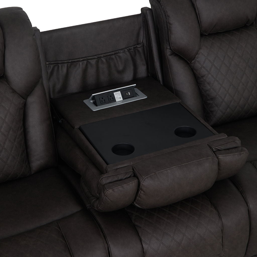 Wendell - Power Motion Sofa With Dropdown Table, Storage, USB & LED - Dark Gray