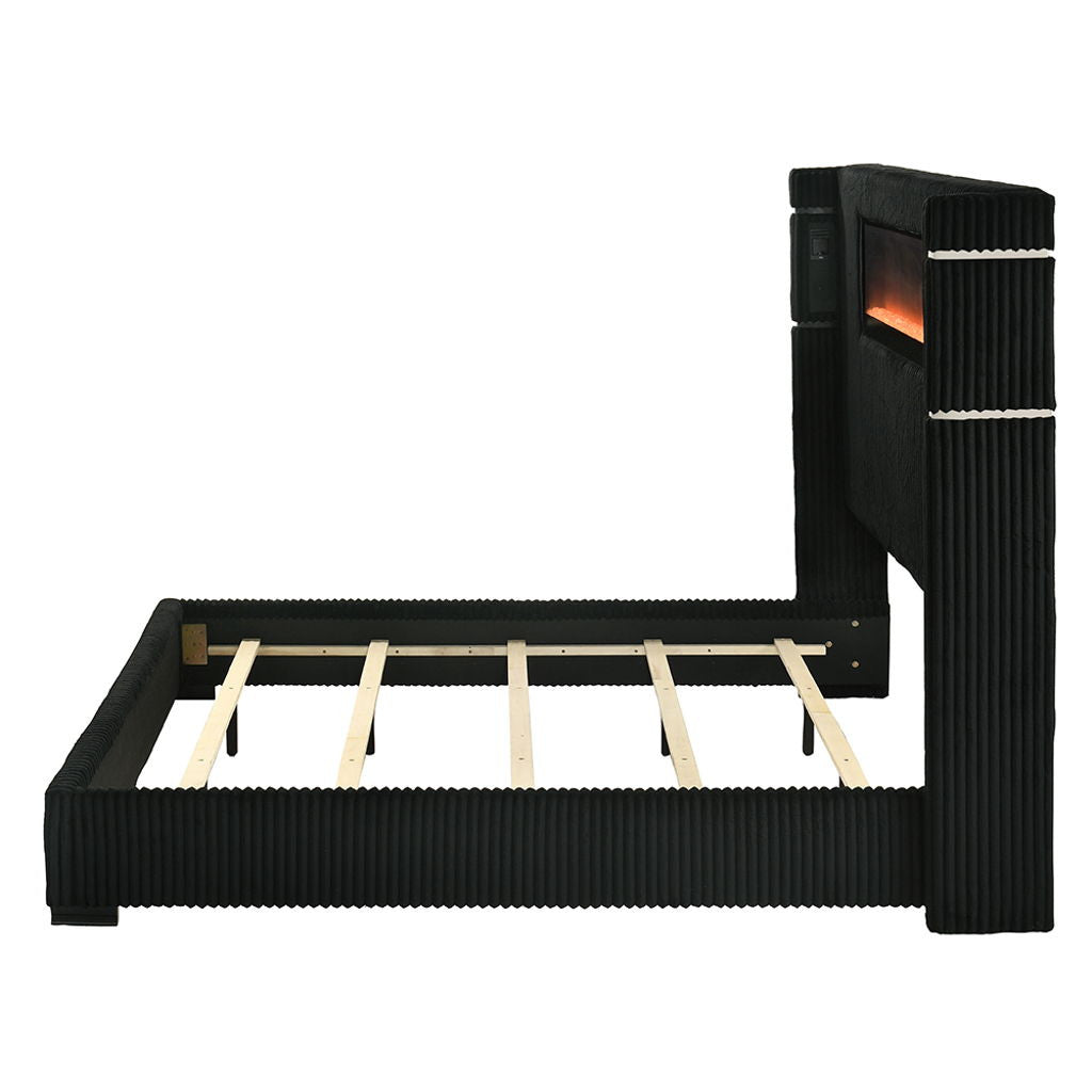 Garner - Bed With Fireplace, LED, Reading Light, Speaker, Bluetooth & USB