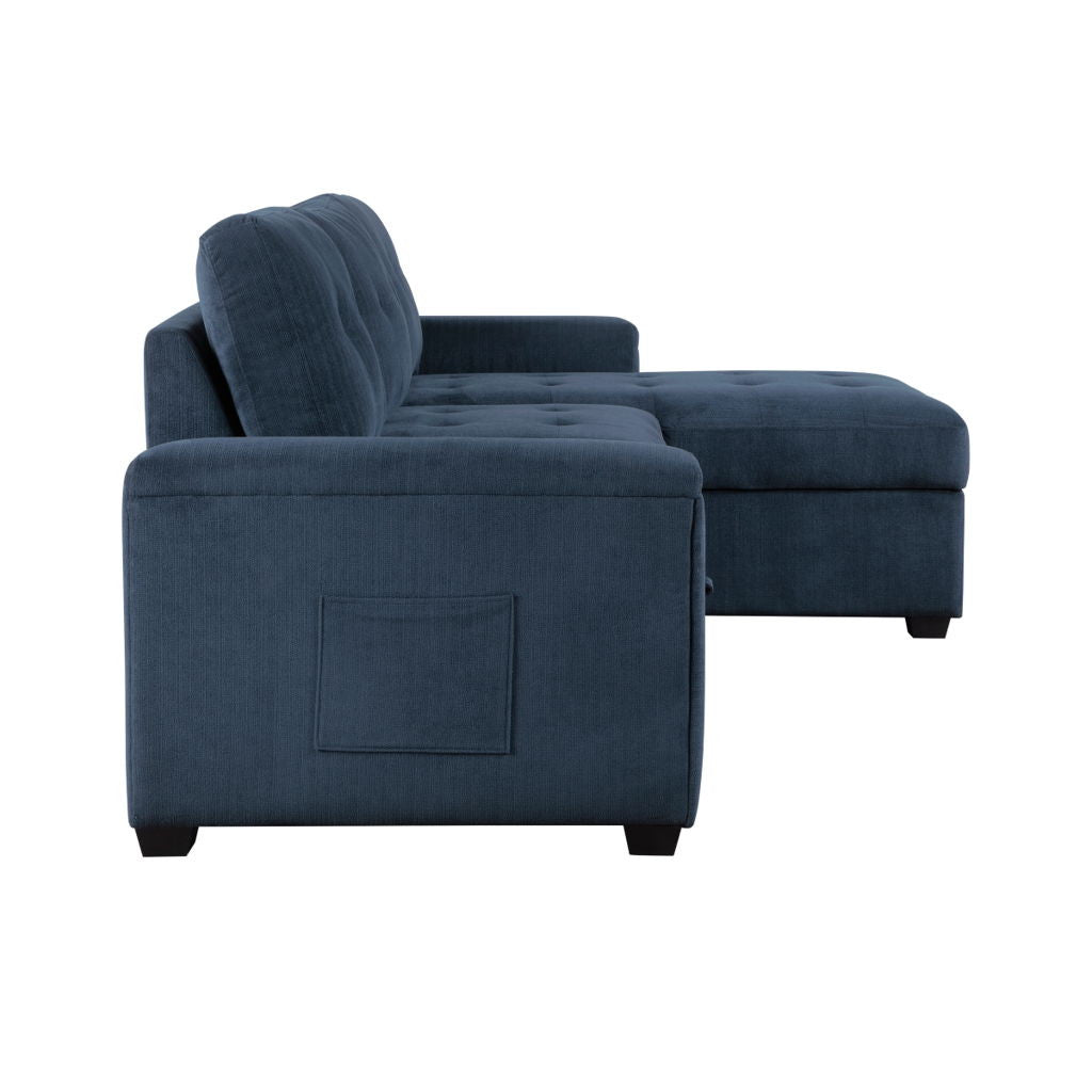 Barbara - Reversible Sectional With Hidden Storage And Pull-Out Bed - Blue