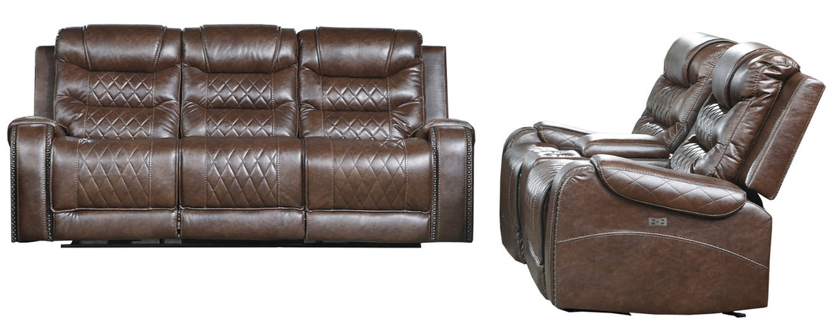 EMPEROR Brown Suede Reclining Sofa & Loveseat