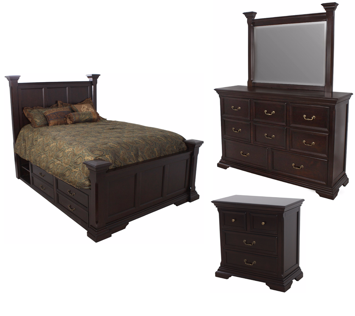 Fabian Dark Brown Platform Poster Storage 6-PC Bedroom Set