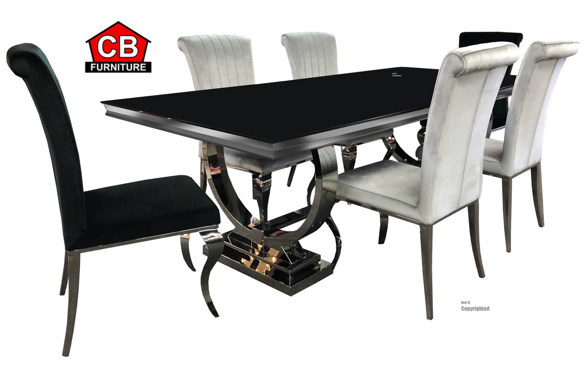PERELLI Black & Silver 7 Piece Dining Set