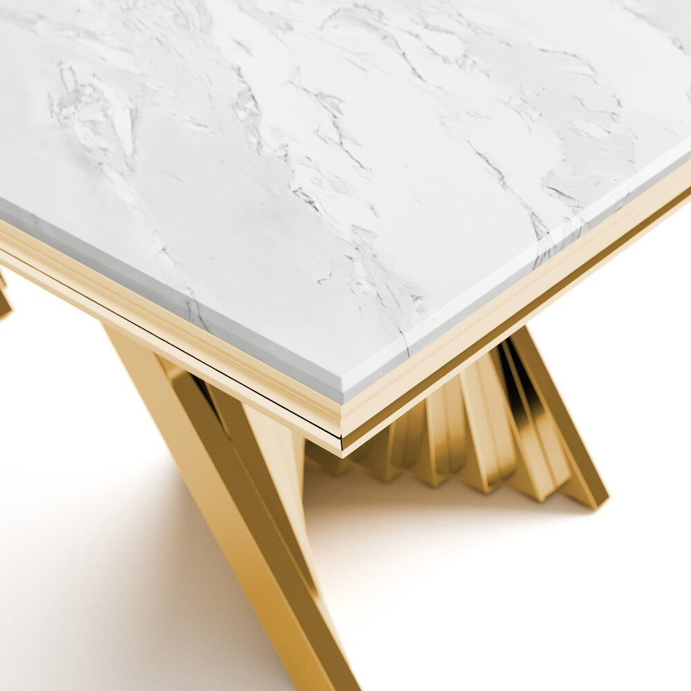 Seraphina Gray 7PC Stone Top With Gold Steel Dining Set