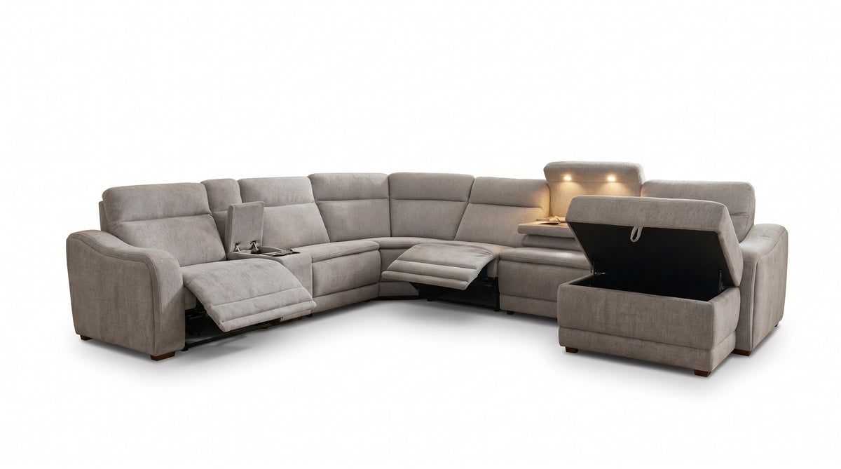 Grandview Light Gray 7-Piece Power Reclining Sectional with Storage Chaise