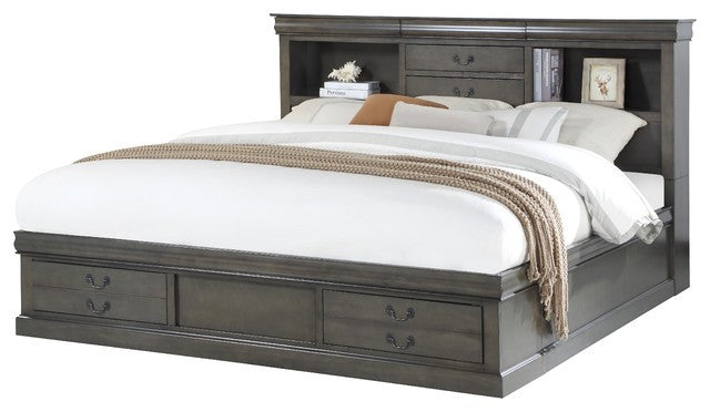ELROID Dark Grey Storage Platform Bed