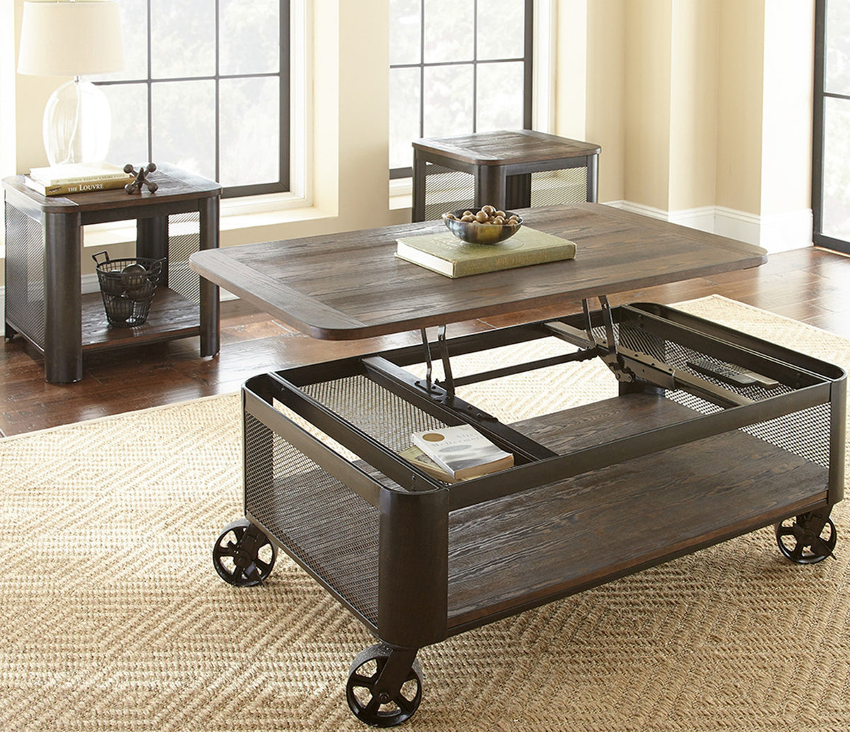 CLINT Dark Brown Industrial Lift-Top 3-PC Set