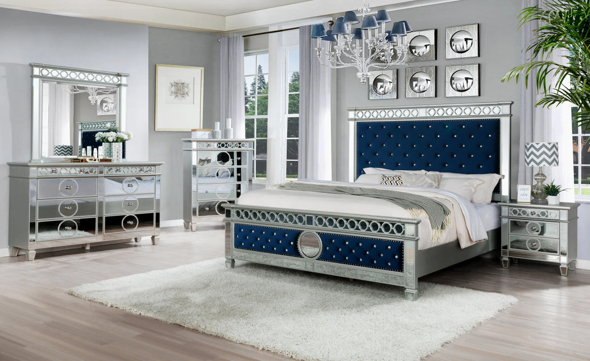 INSIGNA Blue Velvet & Mirror Bedroom Set