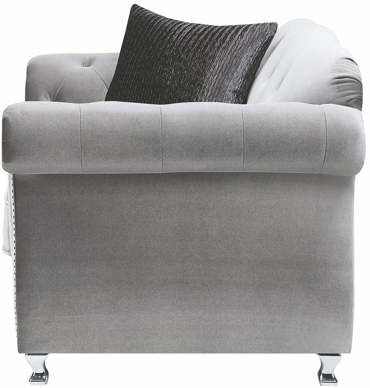 Lanah Silver Velvet Tufted Arm Chair