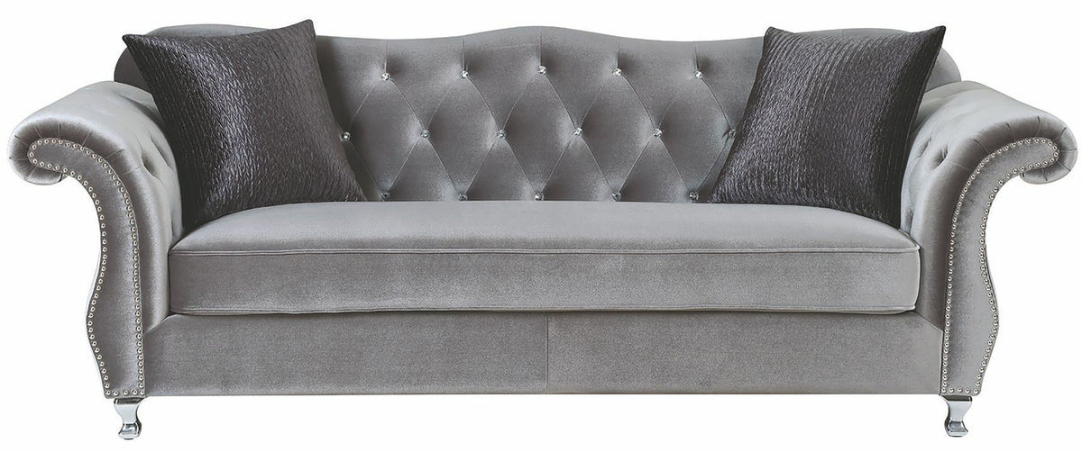 LANAH Silver Velvet Tufted Sofa & Loveseat