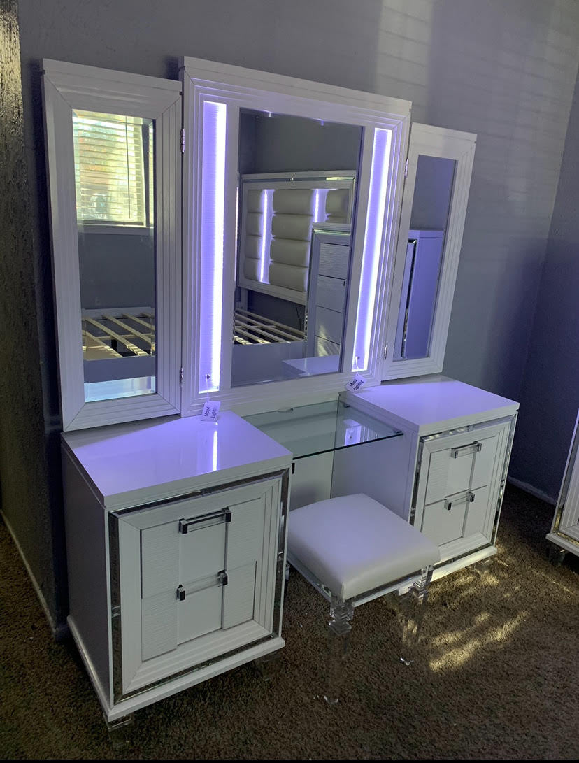 LEACREST White 63" Wide x 84" Height Vanity Set with LED's