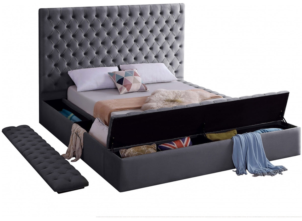 AZELL Gray Velvet 61" Height Platform Bed with Storage Benches