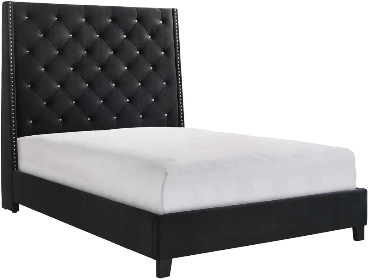 JOYLETTE Black Fabric Tufted Bed