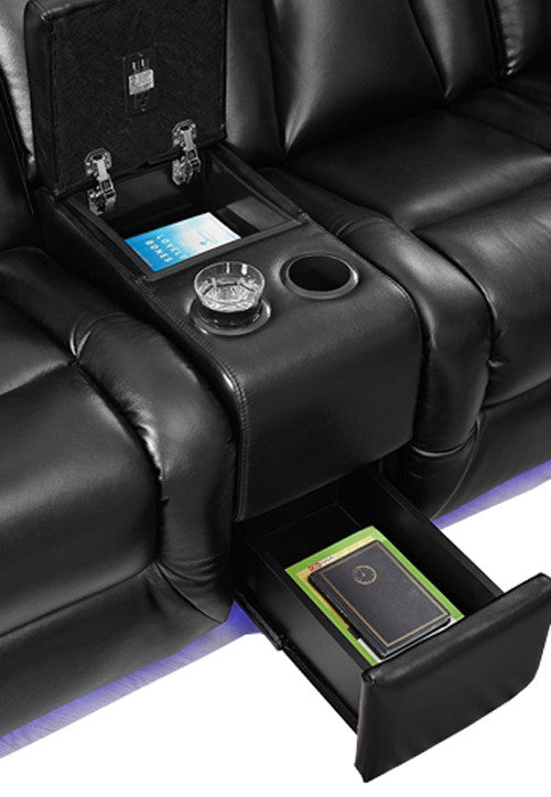 Jameson Black Reclining Sectional With LED/USB/ Storage Console