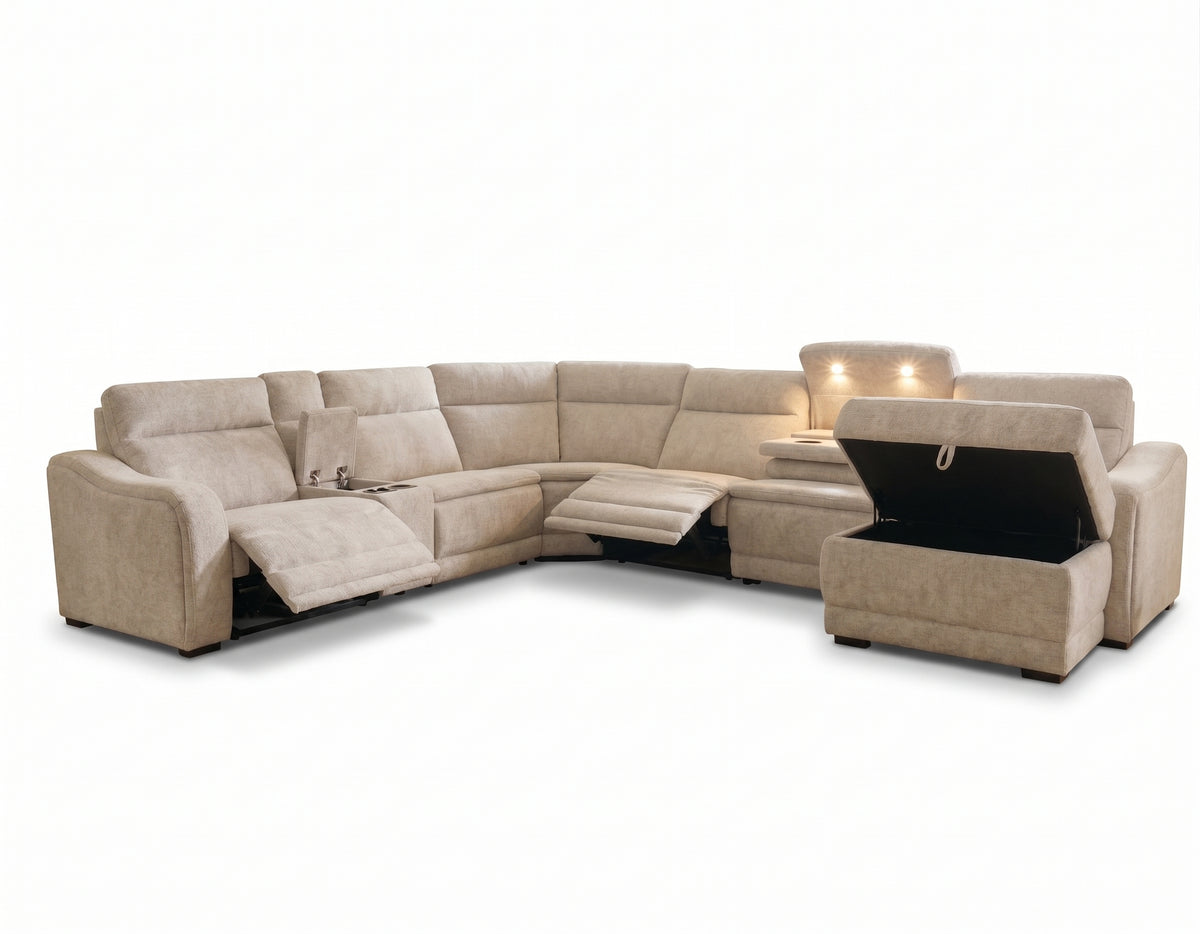 Grandview Cobblestone 7-Piece Power Reclining Sectional with Storage Chaise