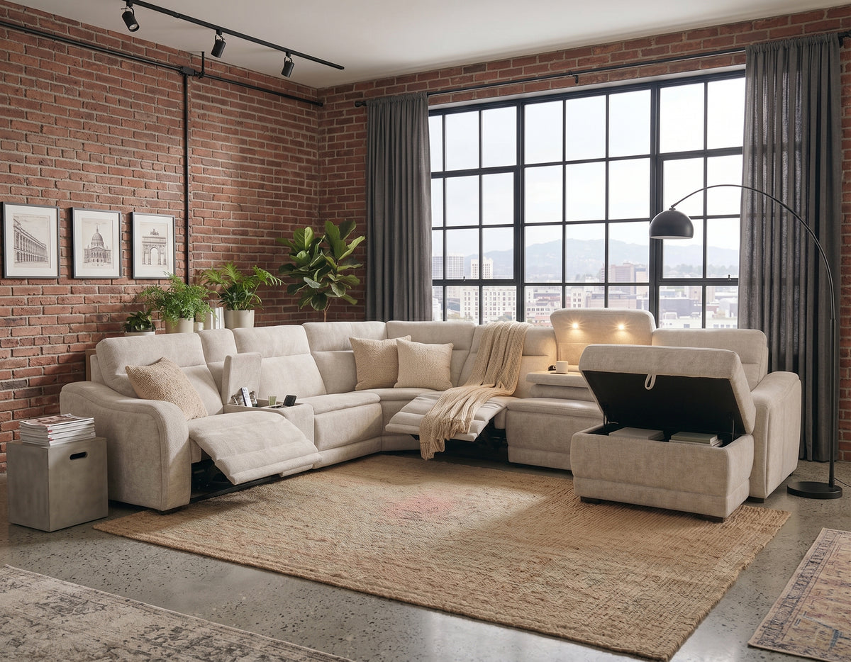 Grandview Cobblestone 7-Piece Power Reclining Sectional with Storage Chaise