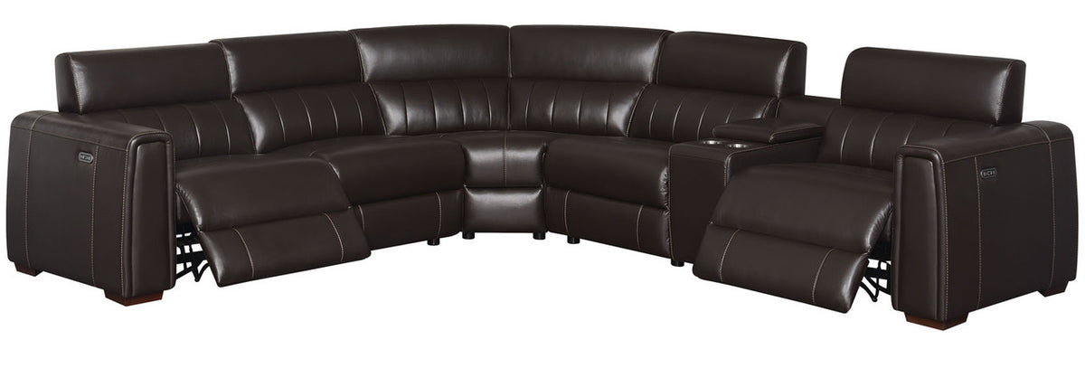 DONOVAN Top-Grain Leather 6-PC Powered Reclining Sectional with USB