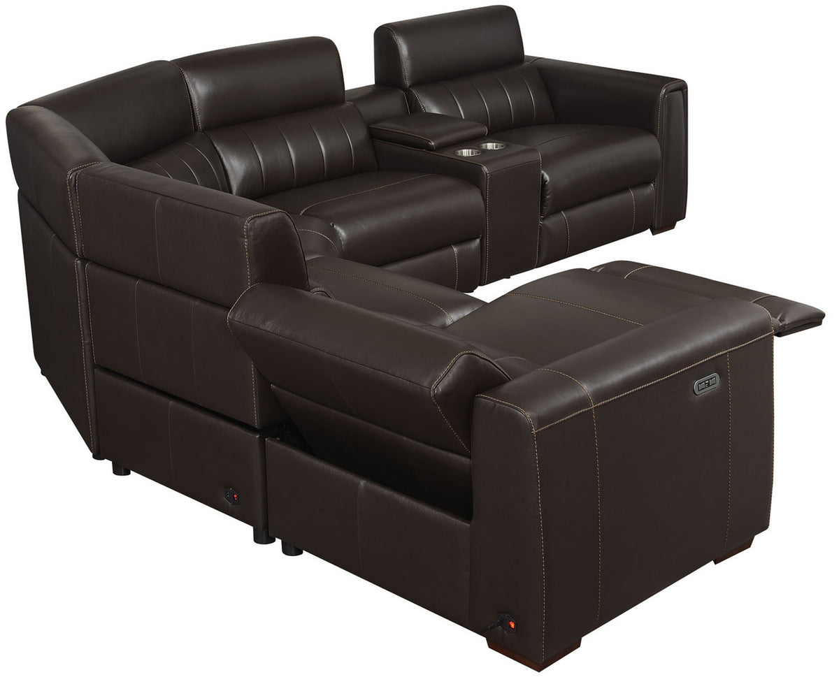 DONOVAN Top-Grain Leather 6-PC Powered Reclining Sectional with USB