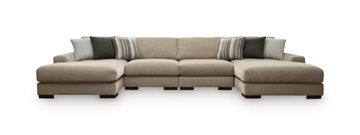 New York Sand Polyester 180" 4-Piece Double Chaise Sectional