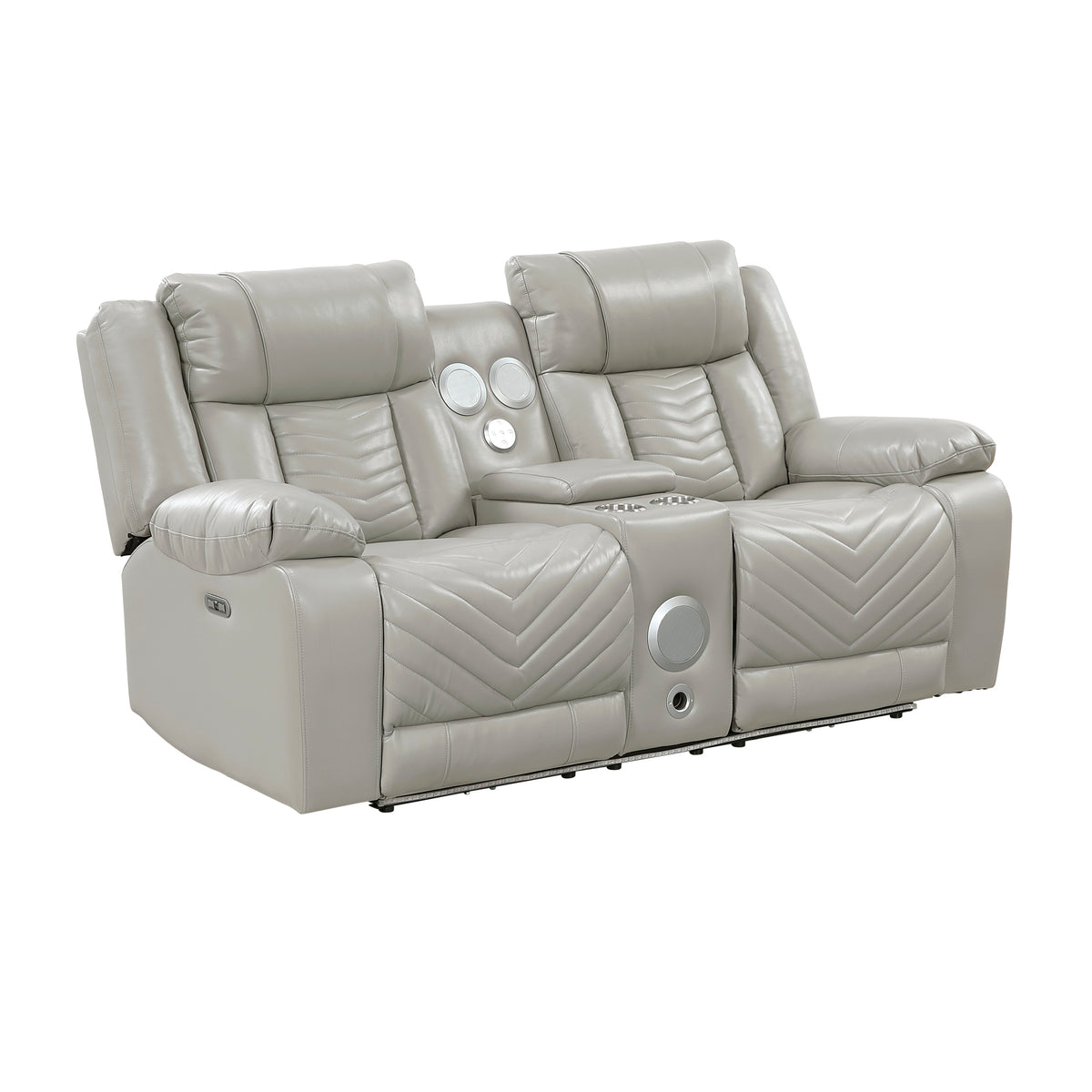 Overlook Grey Powered Reclining Sofa & Loveseat With Bluetooth