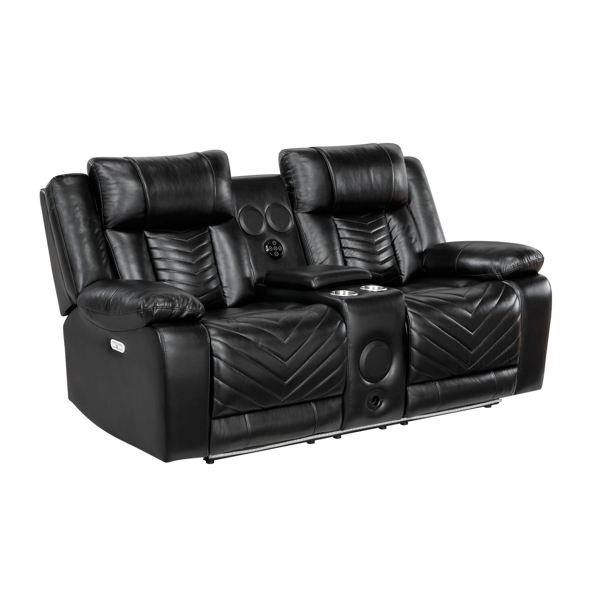 Overlook Black Powered Reclining Sofa & Loveseat With Bluetooth