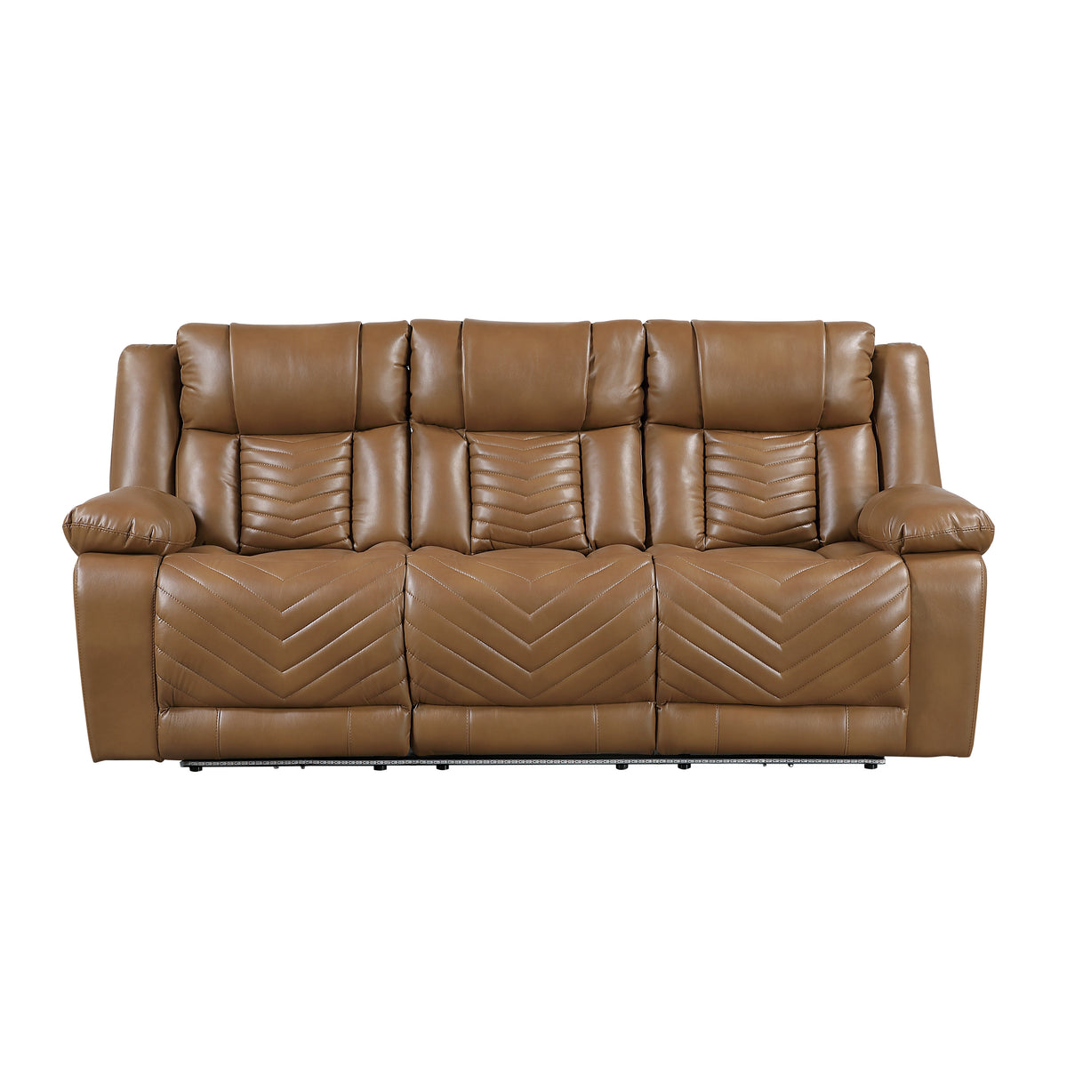 Overlook Caramel Brown Powered Reclining Sofa & Loveseat With Bluetooth