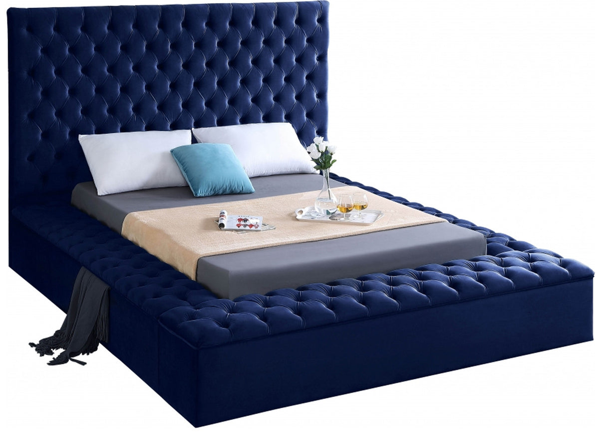 AZELL Blue Velvet 61" Height Platform Bed with Storage Benches