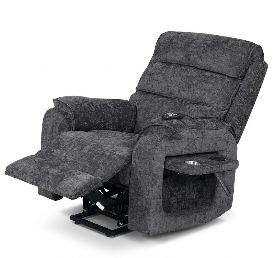 Navigator Charcoal Lift Recliner With Built-In Side Cup Holder
