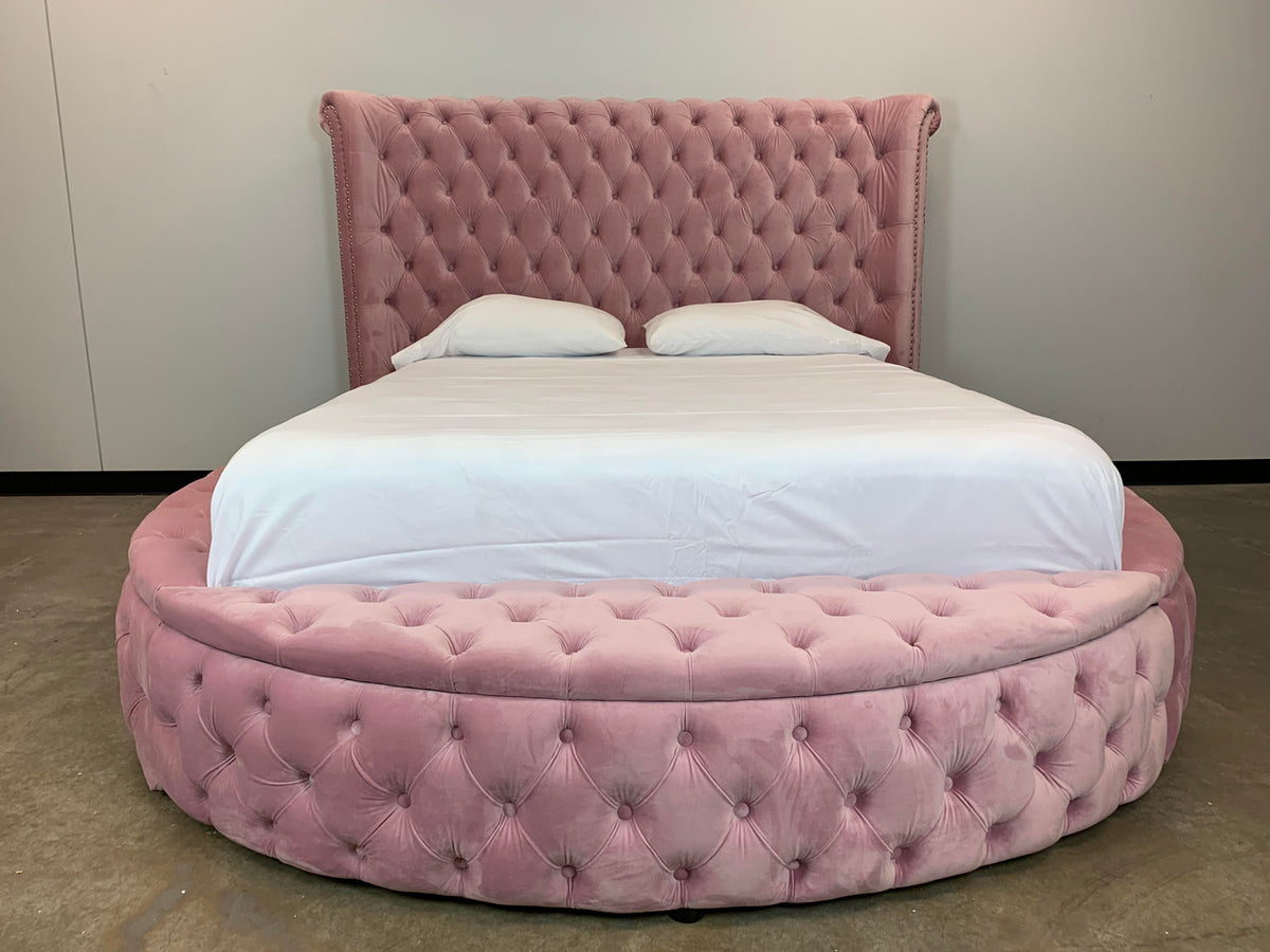 SAMMIE Blush Pink Velvet Round Storage Bed
