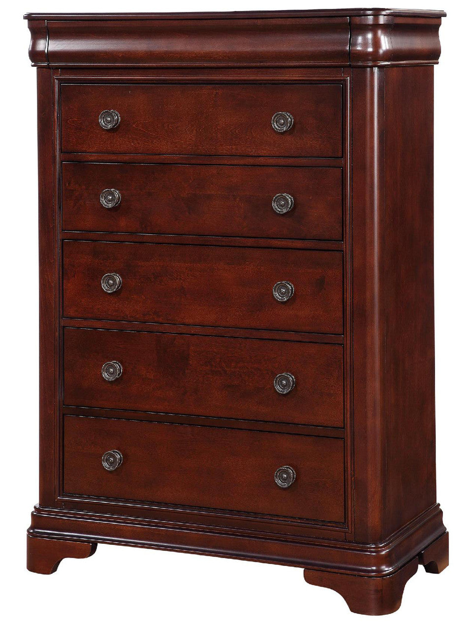 SELENA Dark Cherry 5 Drawer Chest With Hidden Drawer