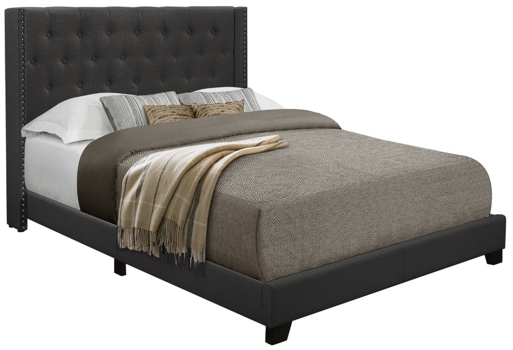 NONNA Dark Gray Linen 45" Tall Tufted Platform Bed