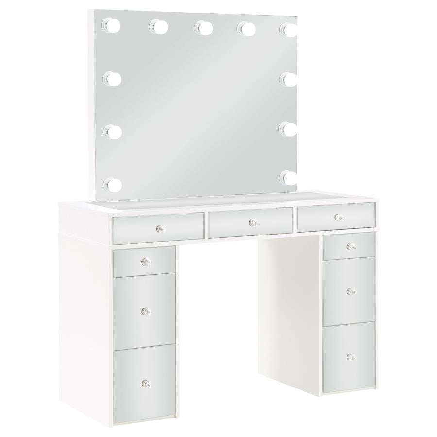 Starlit White Mirrored 48" Vanity Table Set With Stool