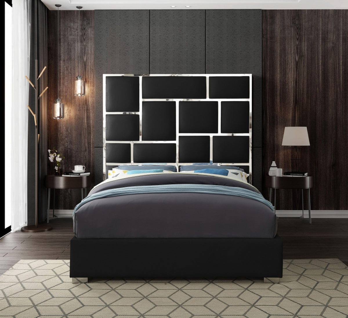 SYLVIA Black Faux Leather Bed