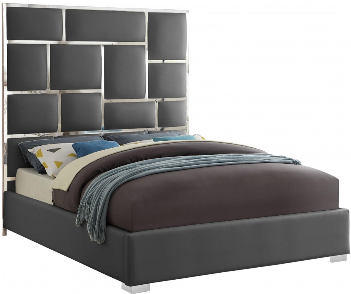 SYLVIA Gray Faux Leather Bed
