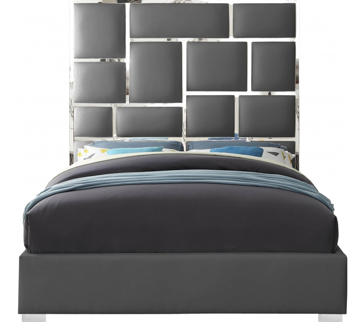 SYLVIA Gray Faux Leather Bed