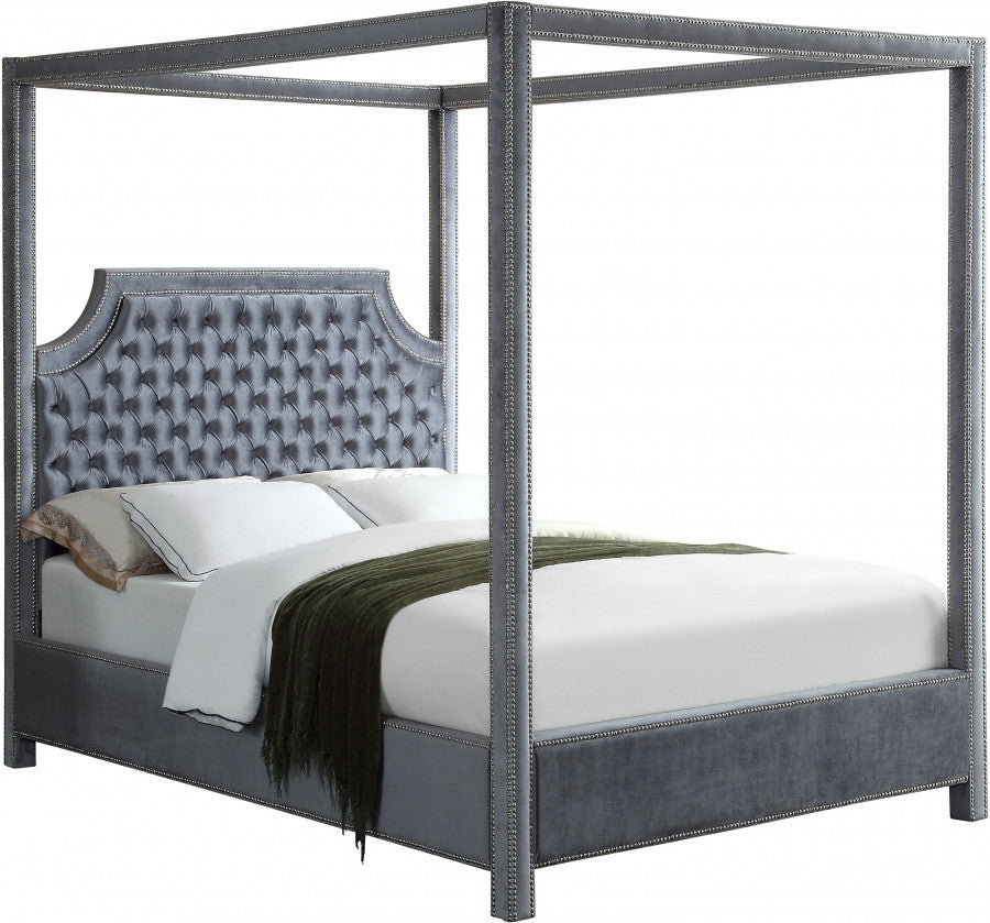 VALENCIA Gray Velvet Canopy Bed