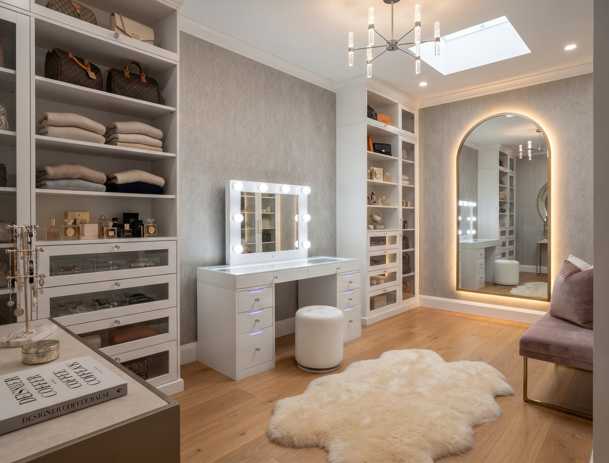 Glitz White 57" Vanity With Lights On Drawers