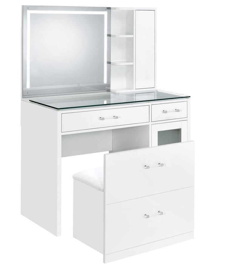 Vegas White 39.5" LED Vanity With Stool