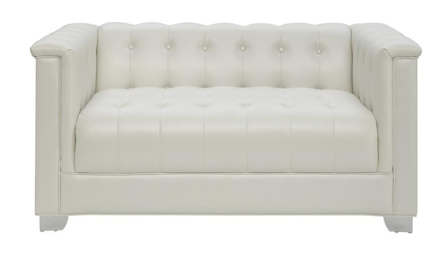 LUCIANA Pearl White 60" Wide Tufted Loveseat
