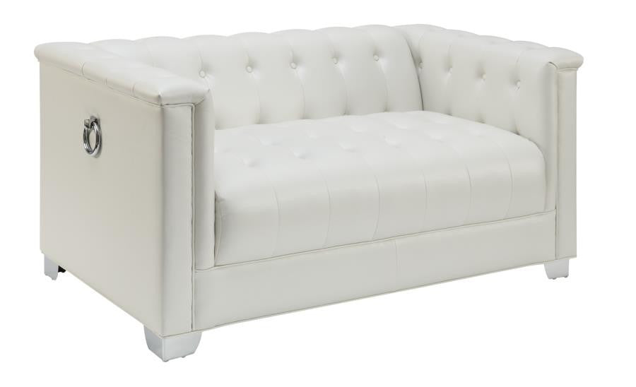 LUCIANA Pearl White 60" Wide Tufted Loveseat