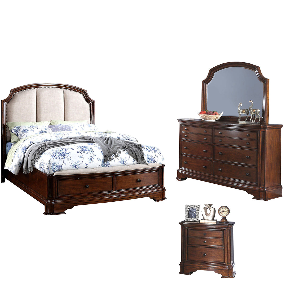 Wilkerson Cherry 6-PC Upholstered Storage Platform Bed