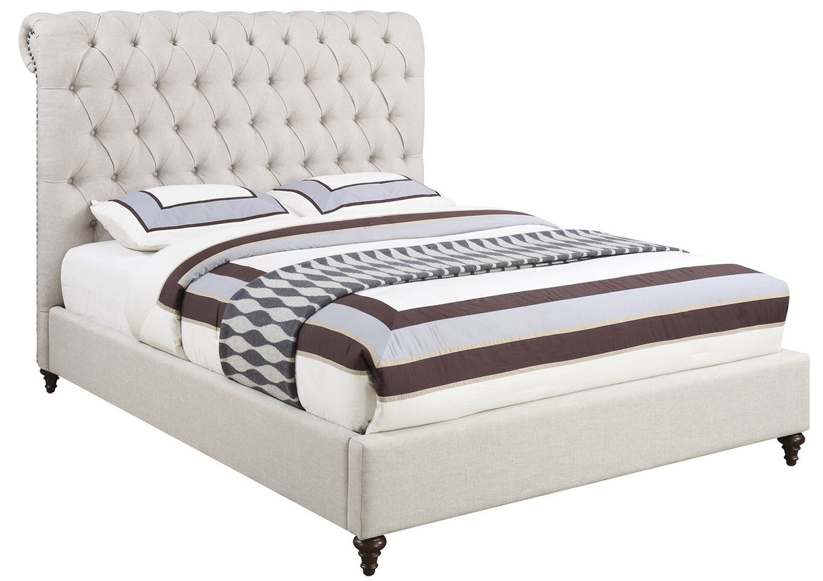YUKI Beige Fabric Tufted Bed