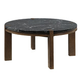 Estella - Coffee Table With Natural Marble Top - Black Top & Walnut