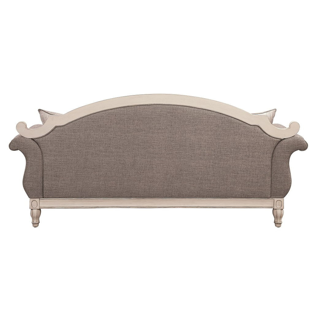 Florian - Sofa With 4 Pillows - Gray Fabric & Antique White