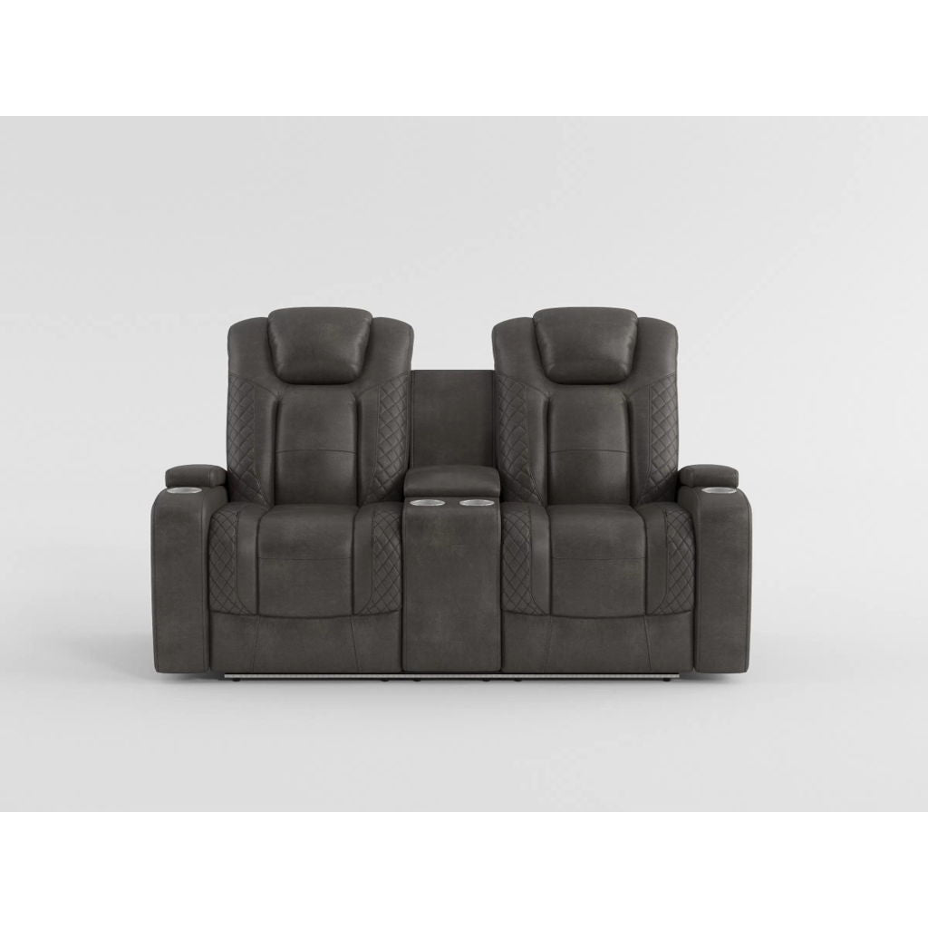 Tabor - Power Double Reclining Loveseat With Center Console, Power Headrests, Storage Arms And Cup Holders - Brownish Gray